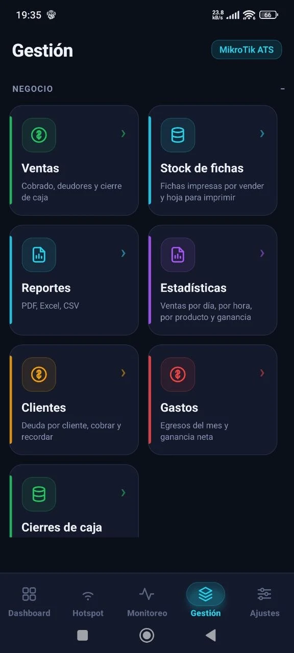 Pantalla Negocio de MikroWix
